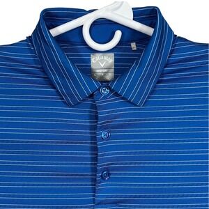 Callaway Opti-Dri Mens Large Blue Striped Performance Golf Polo Shirt Comfort